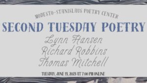 Lynn Hansen, RIchard Robbins, and Tom Martin on Tuesday June 13 on Zoom. 7 pm.
