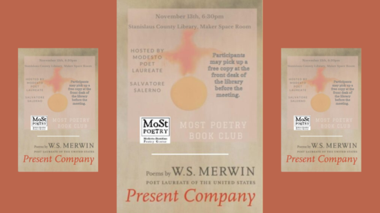 november book club featuring W.S. Merwin at Modesto Library Nov. 13
