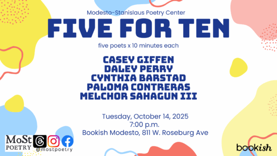 Five for Ten reading October 14 7:00 pm at Bookish Modesto